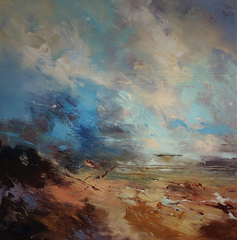 Claire Wiltsher 'Beyond the Moors' mixed media on canvas 90cm x 90cm unframed