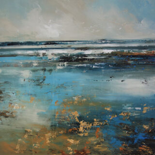 Claire Wiltsher 'Winter Seascape' mixed media on canvas 76cm x76cm unframed
