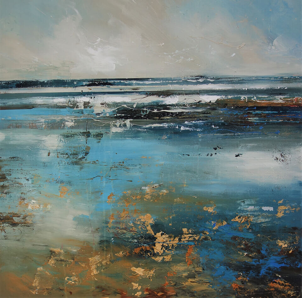 Claire Wiltsher 'Winter Seascape' mixed media on canvas 76cm x76cm unframed