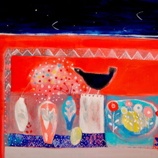 Julie Collins 'Bird by Moonlight' acrylic on canvas 50x60cm unframed