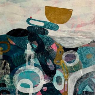 Jane Wilson 'On the Cusp' collage and mixed media 80 x 80cm framed