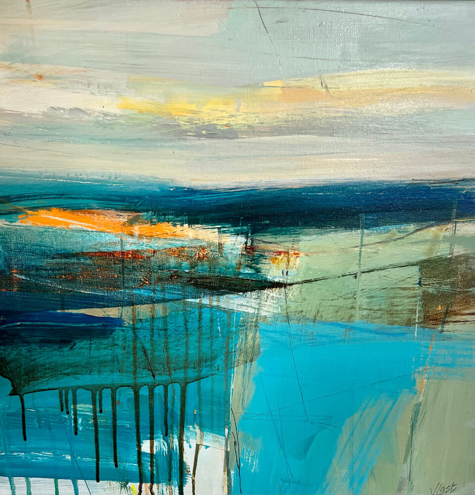 Joanne Last 'Revival' acrylic on board 56 x 56cm framed